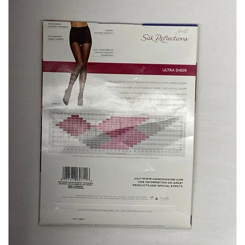 New Hanes Silk Reflections Ultra Sheer Barely Black Control Top Pantyhose